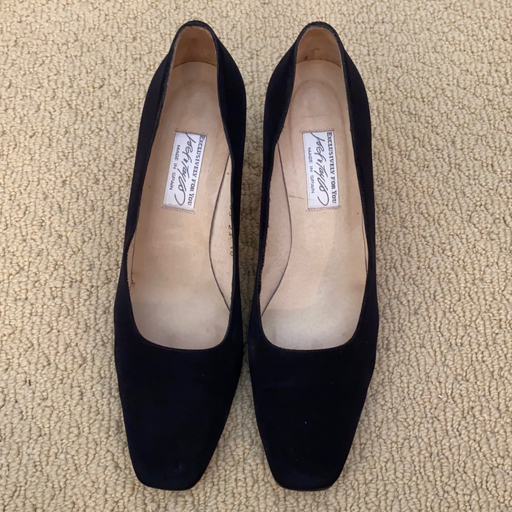 Lord & Taylor Black Fabric Square Toe Heels